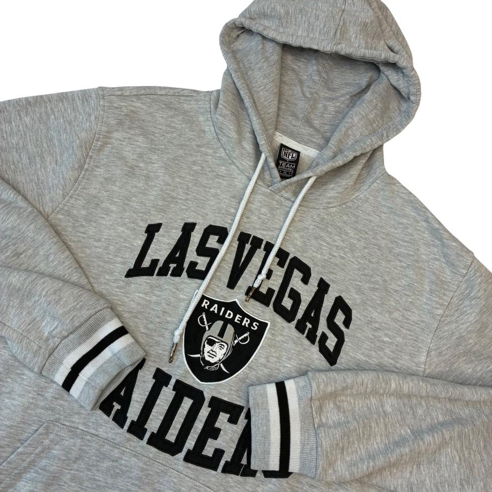 NFL Team Apparel Las Vegas Raiders Hoodie Mens Medium Gray Embroidered Pullover‎